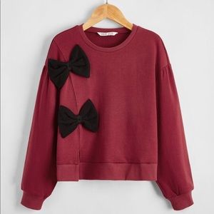 SHEIN Girls Drop Shoulder Bow Front Pullover